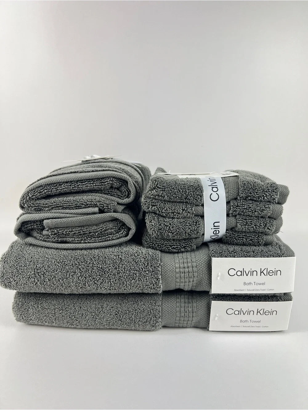 Calvin Klein Bath Towel Set Empower Dark Gray Plush Cotton Zero Twist 8 Pc NEW